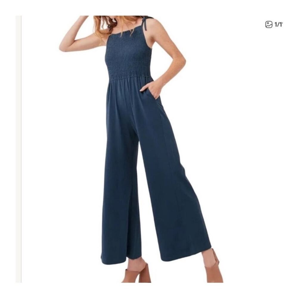 Pact Navy Soiree One And Done Wide-leg Jumpsuit Small Blue EUC